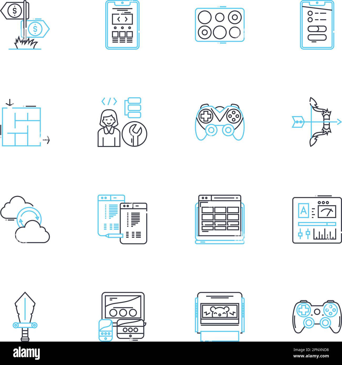 Jeux de cyber icônes linéaires ensemble. ESports, Jeux, MMO, en ligne, multijoueur, Industrie du jeu, les suiveurs de ligne vecteur et les signes de concept. Style de vie de jeu Illustration de Vecteur