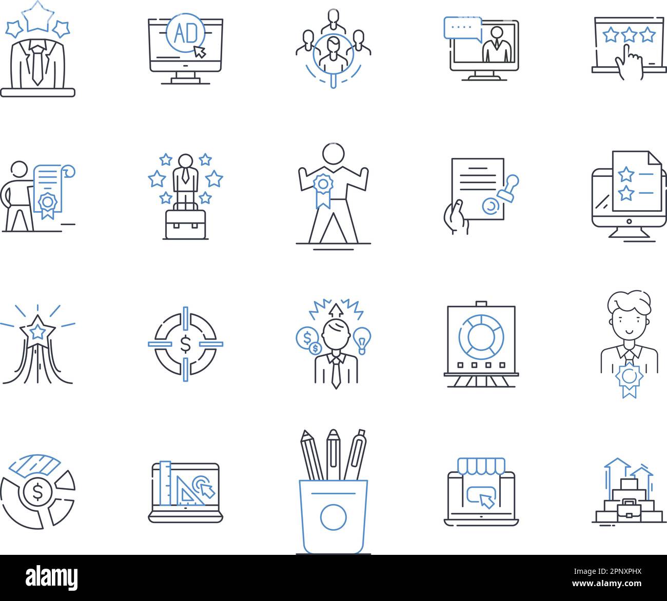 Collection d'icônes de ligne de développement de produit. Idéation, recherche, prototypage, innovation, conception, Itération, vecteur de test et illustration linéaire Illustration de Vecteur