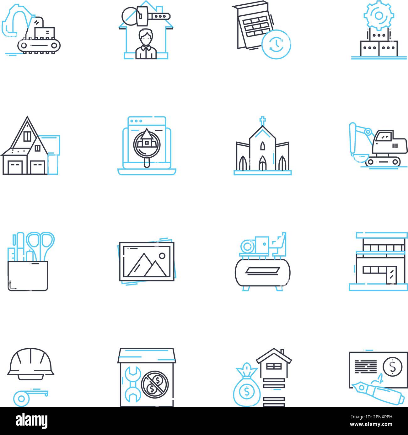 Logement à vendre ensemble d'icônes linéaires. Résidence, bungalow, appartement, Duplex, Cottage, Villa, vecteur ligne d'appartement et signes de concept. Maison de ville, loft, ferme Illustration de Vecteur