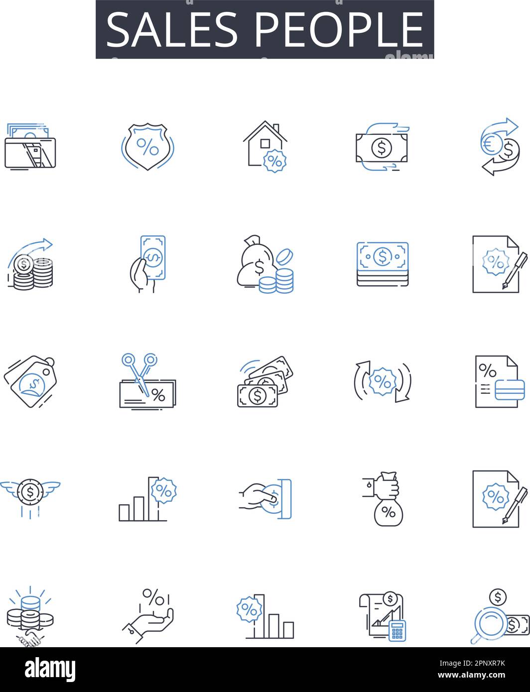 Collection d'icônes de la ligne du personnel des ventes. Représentants commerciaux, agents marketing, responsables clients, développeurs commerciaux, générateurs de revenus, Responsables de compte Illustration de Vecteur