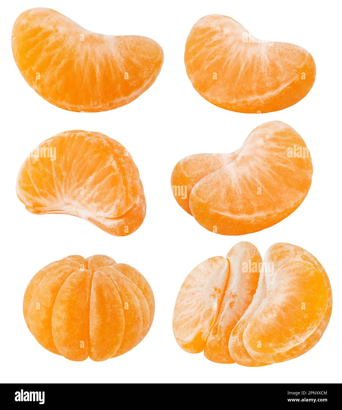Mandarine isolée (mandarin). Tranches d'agrumes isolées sur fond blanc. Mandarine, mandarine, clémentine. Masque Banque D'Images