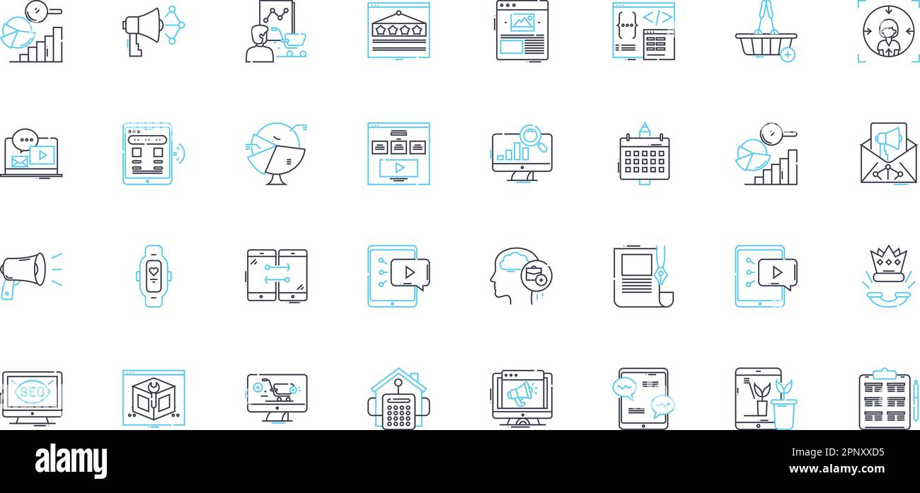 Ensemble d'icônes linéaires de médias sociaux. Nerking, engagement, partage, J'aime, suiveurs, Posts, hashtags vecteur de ligne et signes de concept. Communauté, virale Illustration de Vecteur