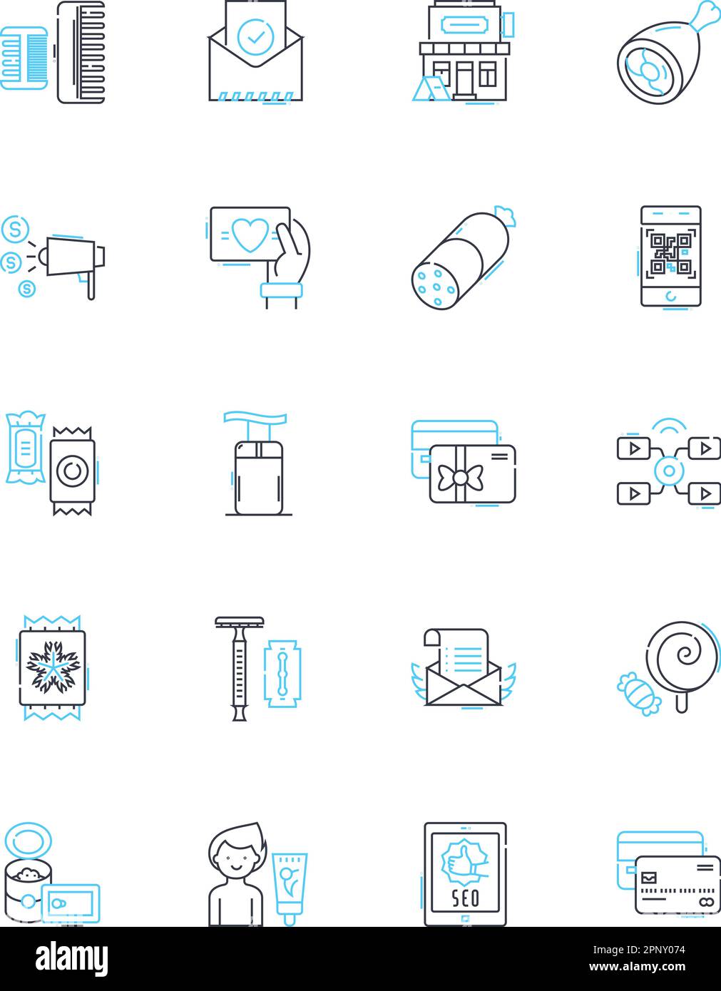 Ensemble d'icônes linéaires de commerce numérique. E-commerce, achats en ligne, cybersécurité, paiements numériques, Logistique, Personnalisation, vecteur de ligne de blockchain Illustration de Vecteur