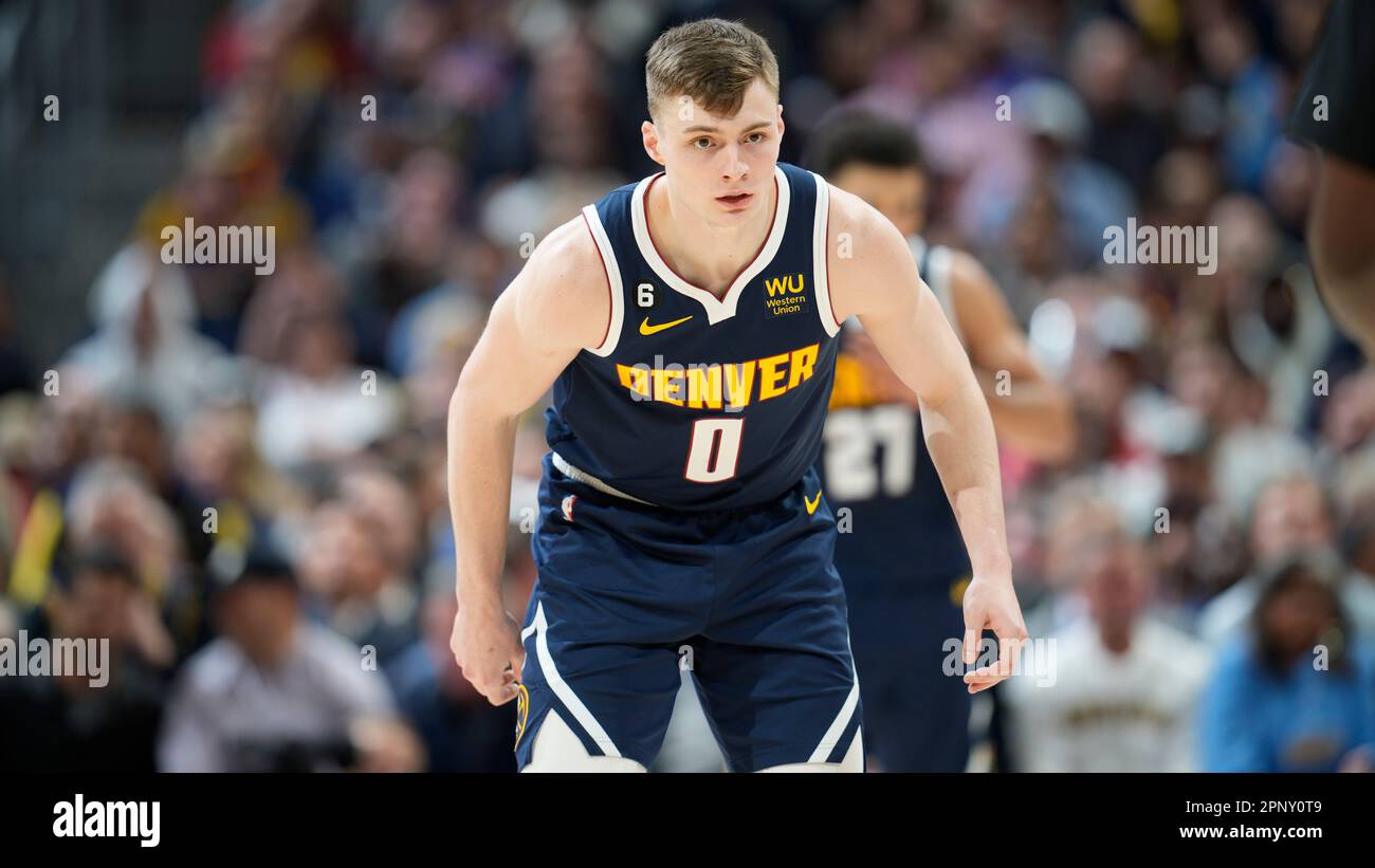 Denver Nuggets guard Christian Braun (0) in the second half of Game 2 of an  NBA basketball first-round playoff series Wednesday, April 19, 2023, in  Denver. (AP Photo/David Zalubowski Photo Stock - Alamy
