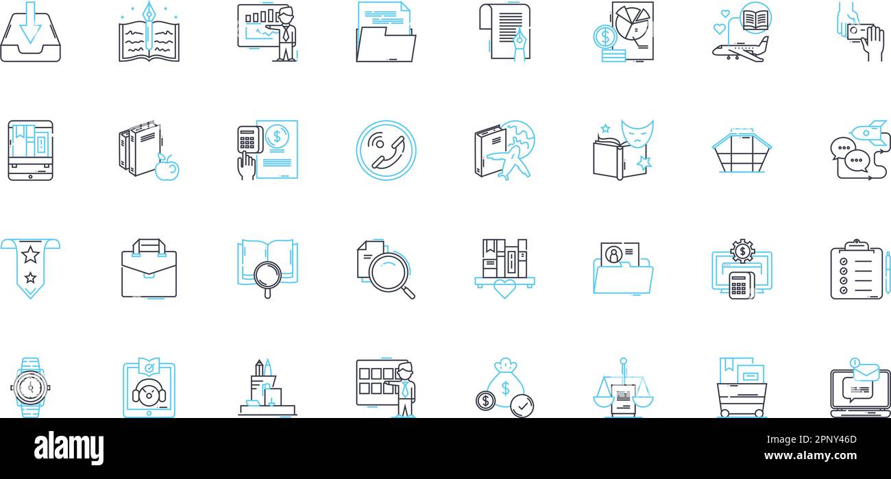 Jeu d'icônes linéaires d'écriture de contenu. Rédaction, journalisation, édition, relecture, marketing de contenu, La voix de la marque, le vecteur de ligne de SEO et les signes de concept Illustration de Vecteur