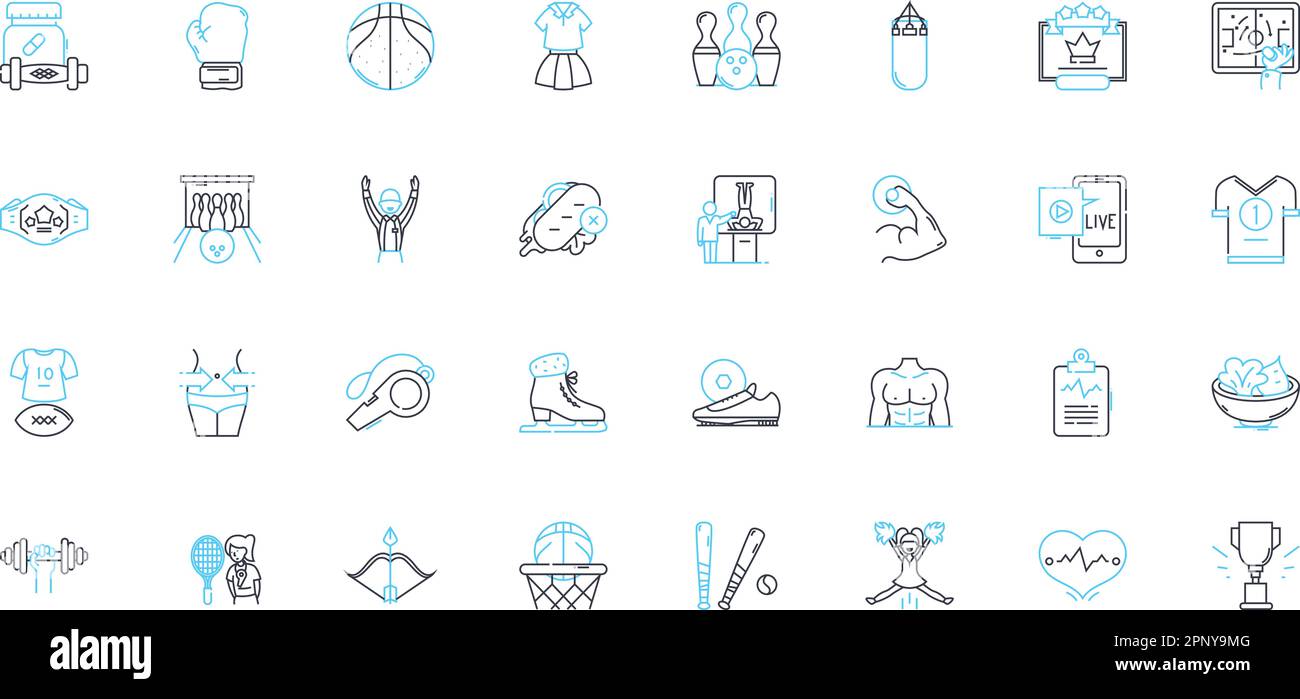 Icônes linéaires d'activité physique définies. Exercice, fitness, mouvement, cardio, force, Agilité, vecteur de ligne Stamina et signes de concept. Puissance, flexibilité Illustration de Vecteur