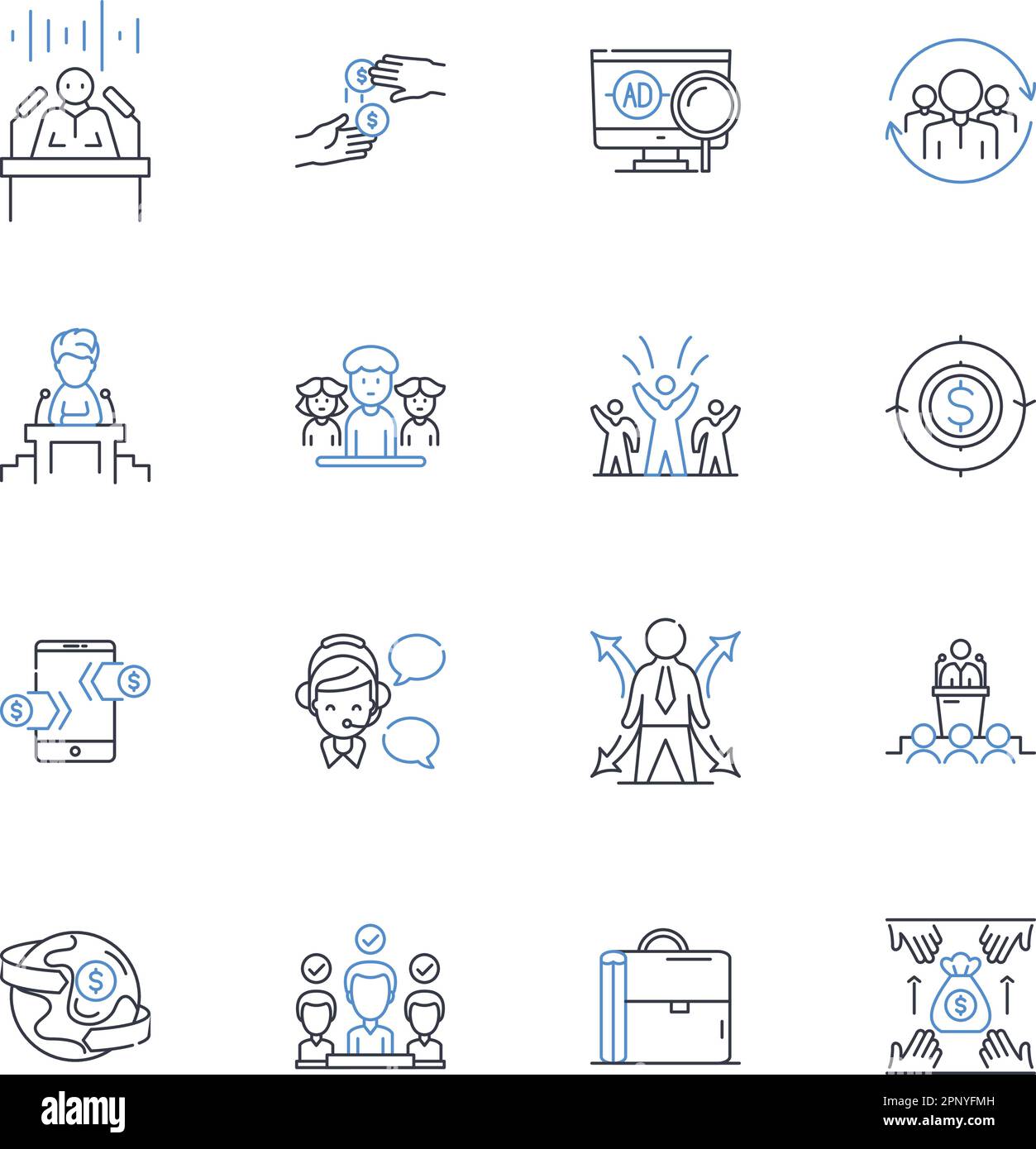 Collection d'icônes de ligne d'élévation de l'employé. Promotion, avancement, progression, carrière, croissance, Développement, vecteur de mouvement et illustration linéaire Illustration de Vecteur