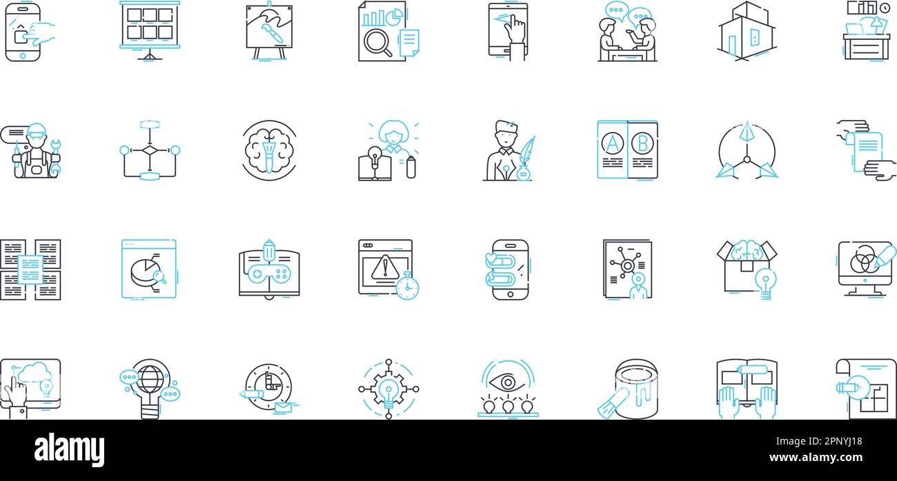 Jeu d'icônes linéaires du marché numérique. SEO, Analytics, e-commerce, génération de prospects, médias sociaux, Marketing par e-mail, vecteur de ligne de conversion et panneaux de concept Illustration de Vecteur