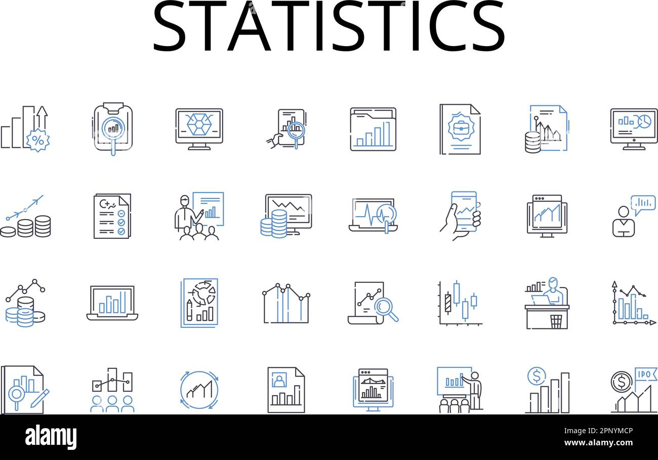 Collection d'icônes de ligne de statistiques. Théorie des probabilités, données numériques, analyse quantitative, système métrique, analyse financière, Science des données Illustration de Vecteur