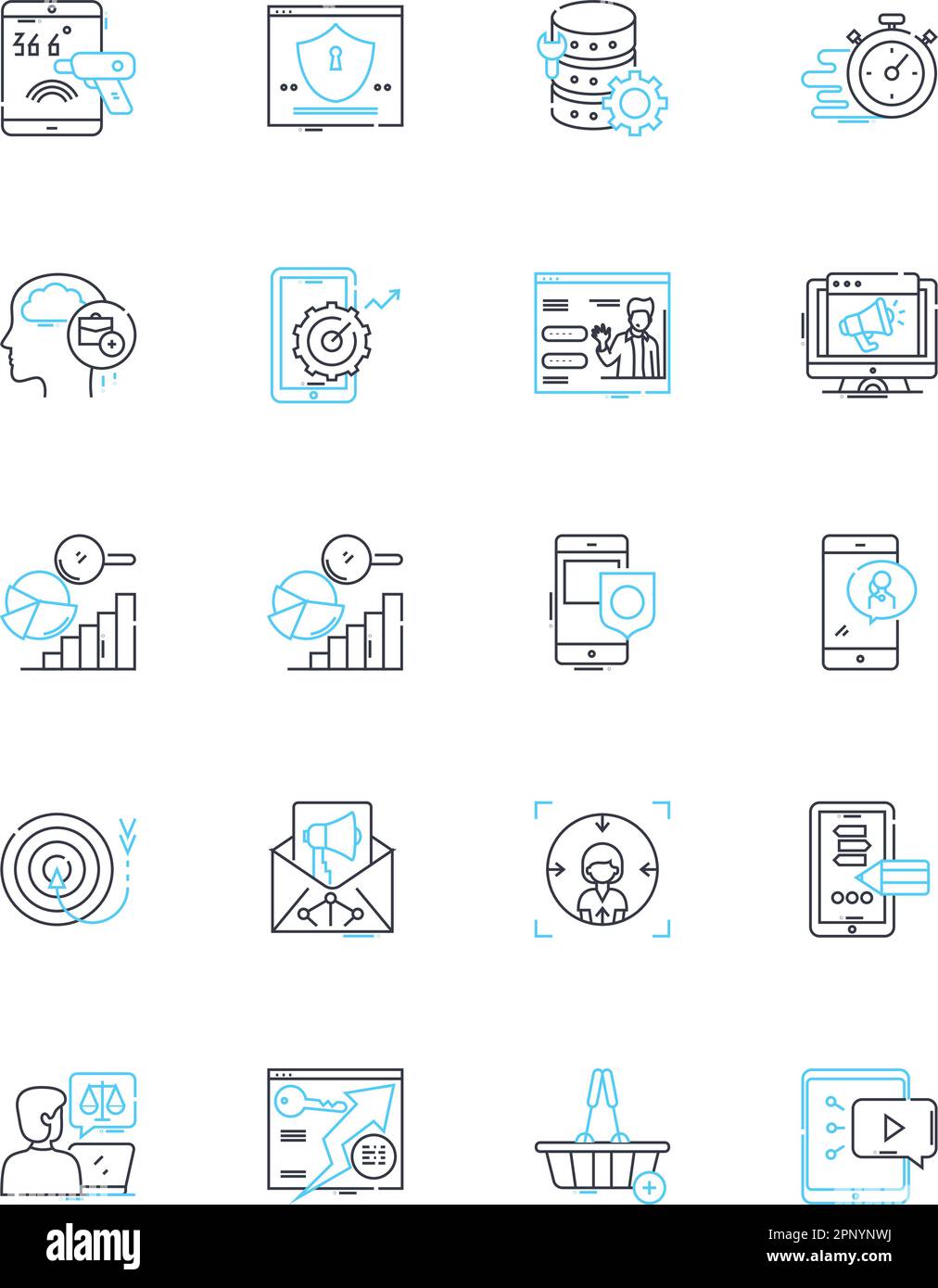 Ensemble d'icônes linéaires de médias sociaux. Nerking, engagement, partage, J'aime, suiveurs, Posts, hashtags vecteur de ligne et signes de concept. Communauté, virale Illustration de Vecteur