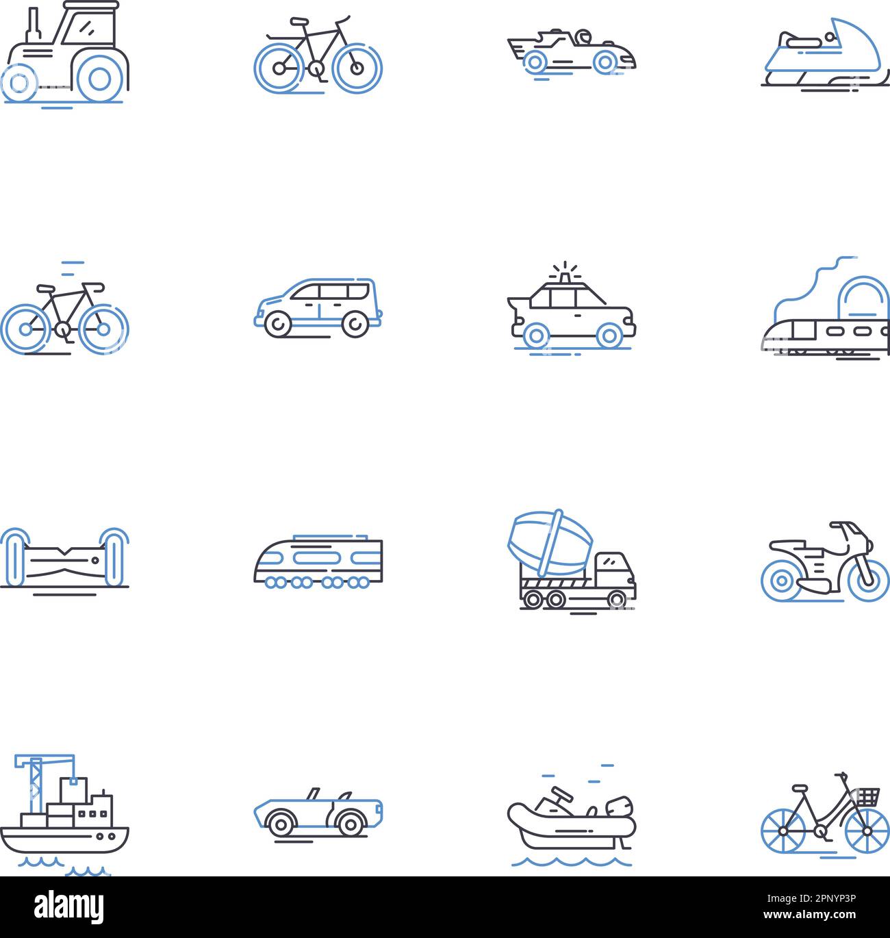 Collection d'icônes de ligne de transport. Trafic, métro, Carpool, train, vélo, Heure de pointe, vecteur de bus et illustration linéaire. Métro, gridlock, Commute Illustration de Vecteur