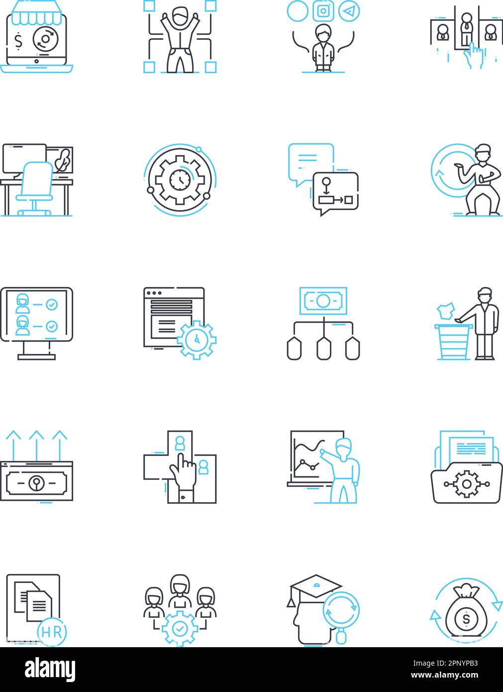 Ensemble d'icônes linéaires d'acquisition de talents. Recruter, embaucher, sélection, recrutement, filtrage, Évaluation, vecteur de ligne d'intégration et signes conceptuels. Rétention Illustration de Vecteur