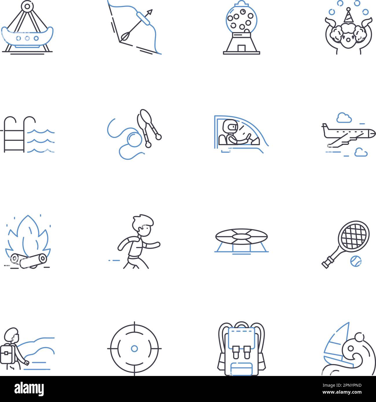 Collection d'icônes de la gamme sports de bord. Skateboard, surf, snowboard, longboard, Wakeboard, Kitesurf, vecteur de planche à voile et linéaire Illustration de Vecteur