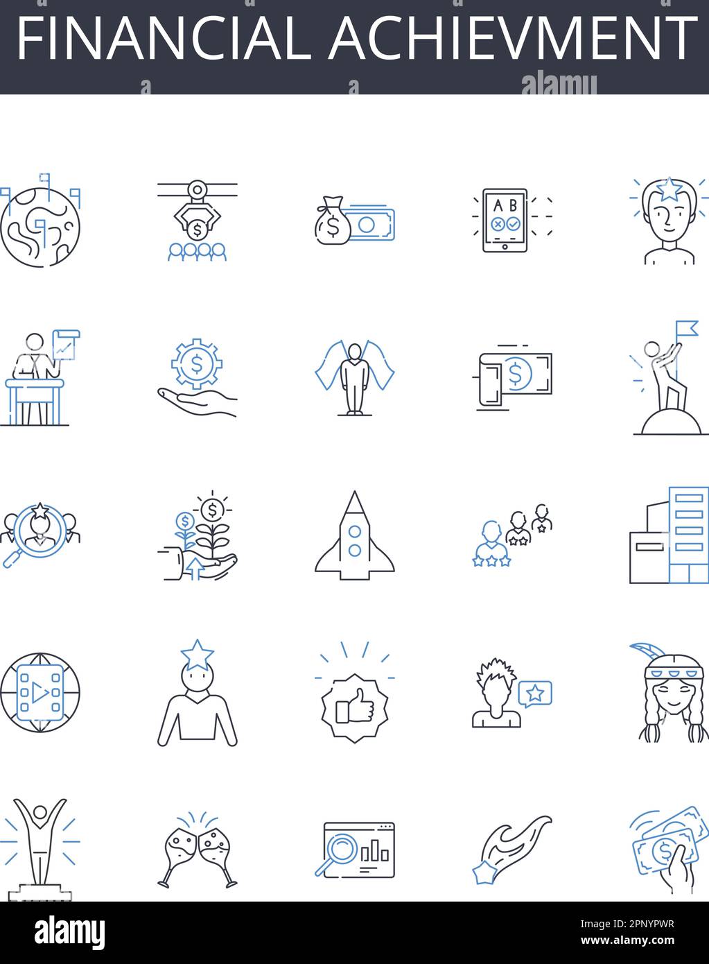 Collection d'icônes de la ligne de réalisation financière. Efficacité, rationaliser, intégration, organisé, automatisé, Maintenance, vecteur de communication et linéaire Illustration de Vecteur