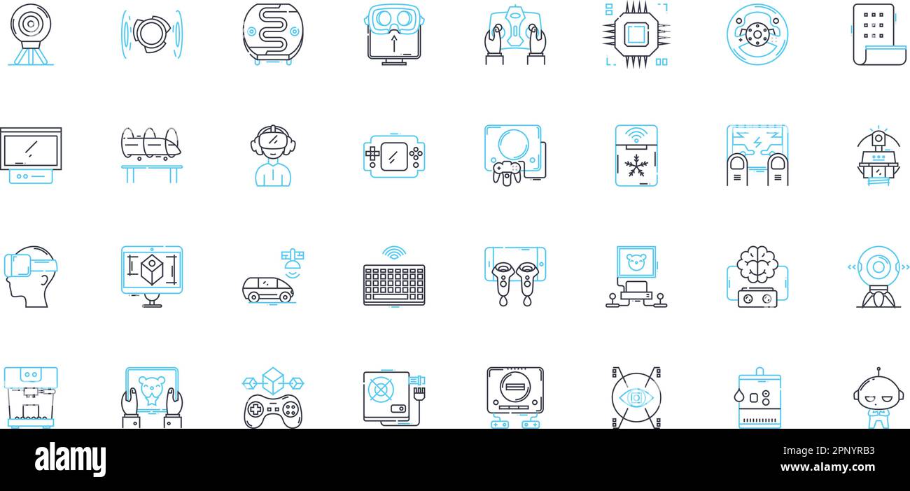 Jeu d'icônes linéaires de calcul de données. Analyses, statistiques, algorithmes, apprentissage machine, visualisation, Big Data, vecteur de ligne minière et signes de concept Illustration de Vecteur