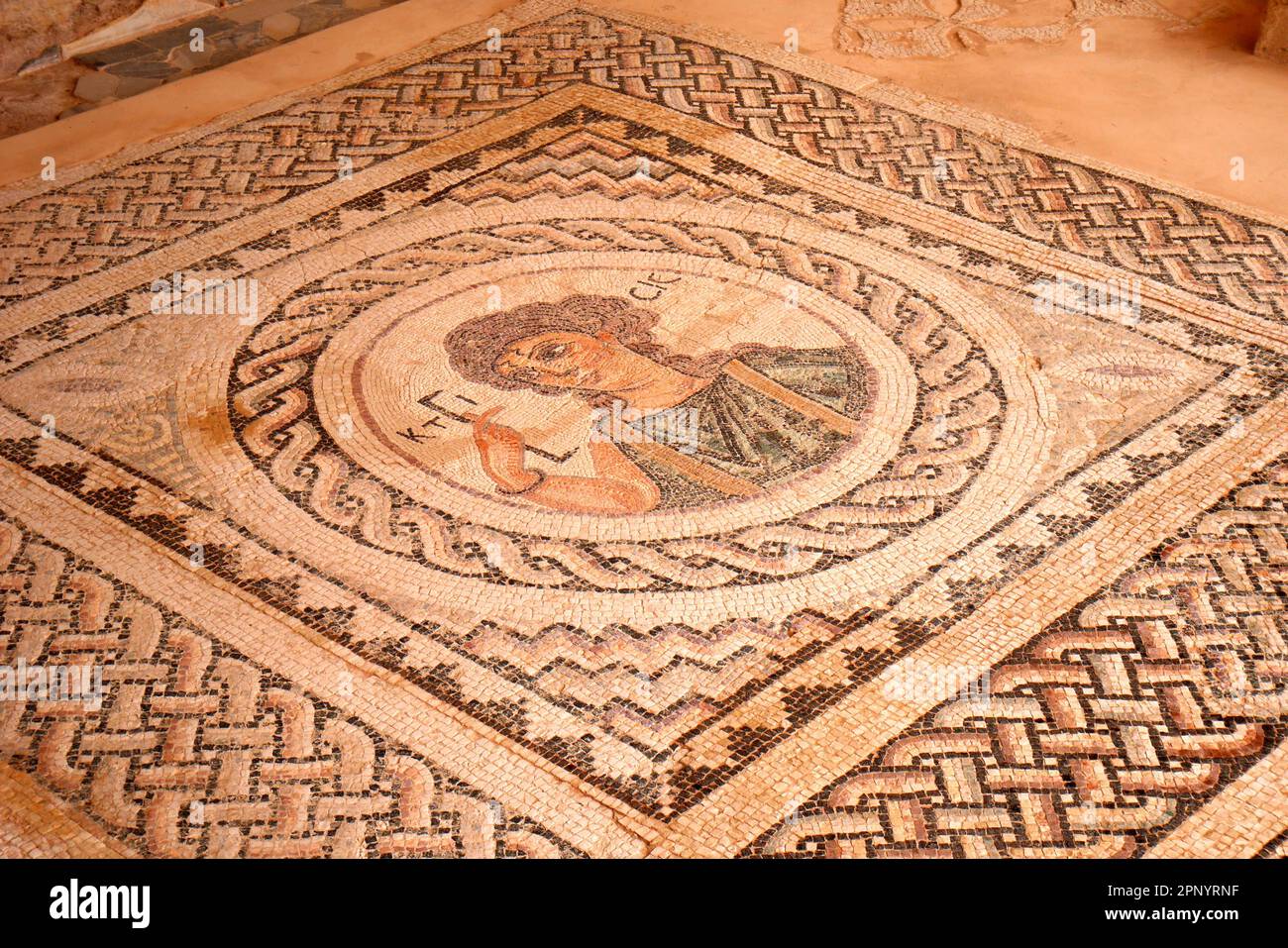 Mosaïque de sol, Villa Eustache, zone archéologique de Kourion, Episkopi, district de Limassol, République de Chypre Banque D'Images
