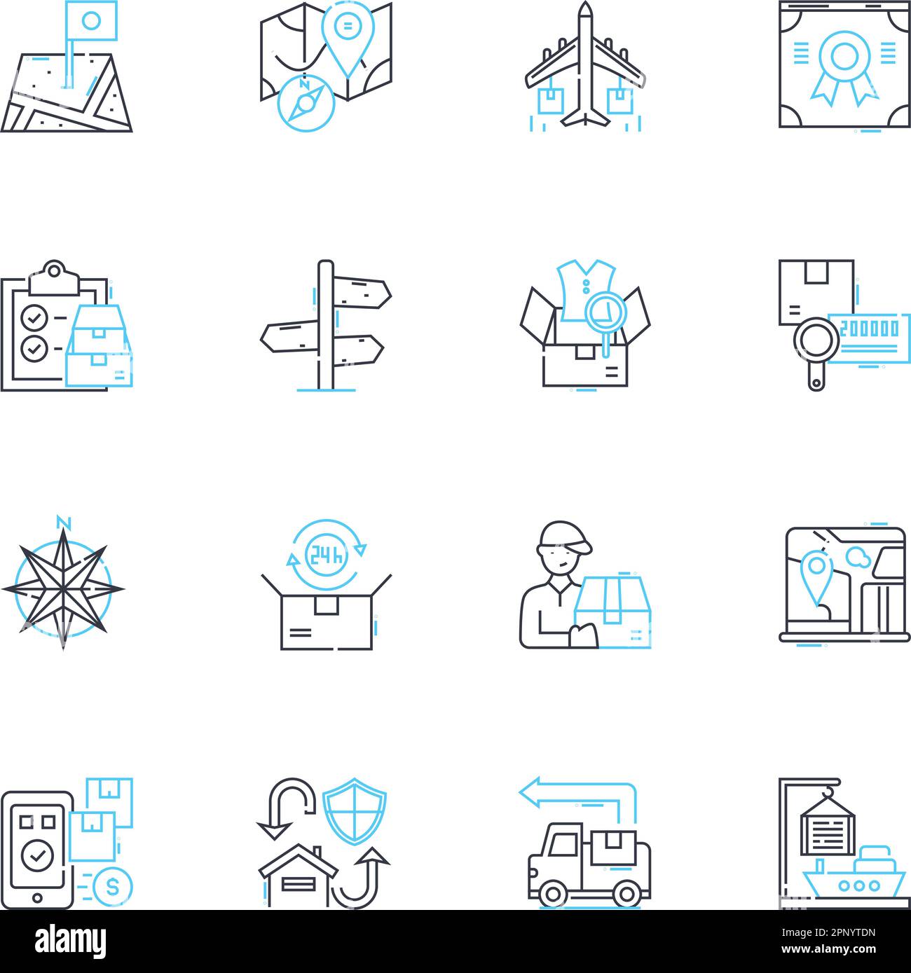 Ensemble d'icônes linéaires des services de fret. Fret, expédition, logistique, transport, importation, Exportation, vecteur de ligne de transporteur et signes conceptuels. Transport, expédition Illustration de Vecteur
