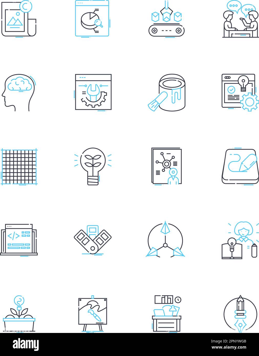 Jeu d'icônes linéaires du marché numérique. SEO, Analytics, e-commerce, génération de prospects, médias sociaux, Marketing par e-mail, vecteur de ligne de conversion et panneaux de concept Illustration de Vecteur