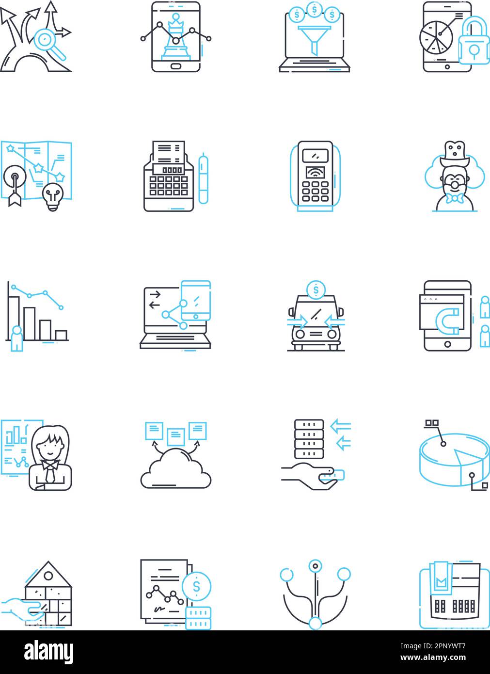 Ensemble d'icônes linéaires de publicité à plusieurs niveaux. Pyramide, Downline, Nerk, distributeur, commission, Rémunération, vecteur de ligne de recrutement et signes conceptuels. Ventes Illustration de Vecteur