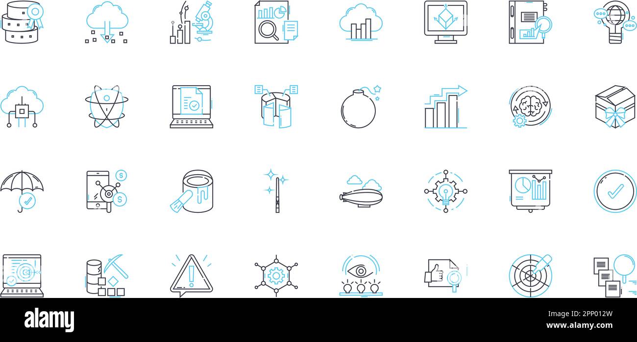 Ensemble d'icônes linéaires d'analyse. Aperçus, données, statistiques, métriques, analyses, Tendances, vecteur de ligne de visualisation et signes de concept. Intelligence Illustration de Vecteur