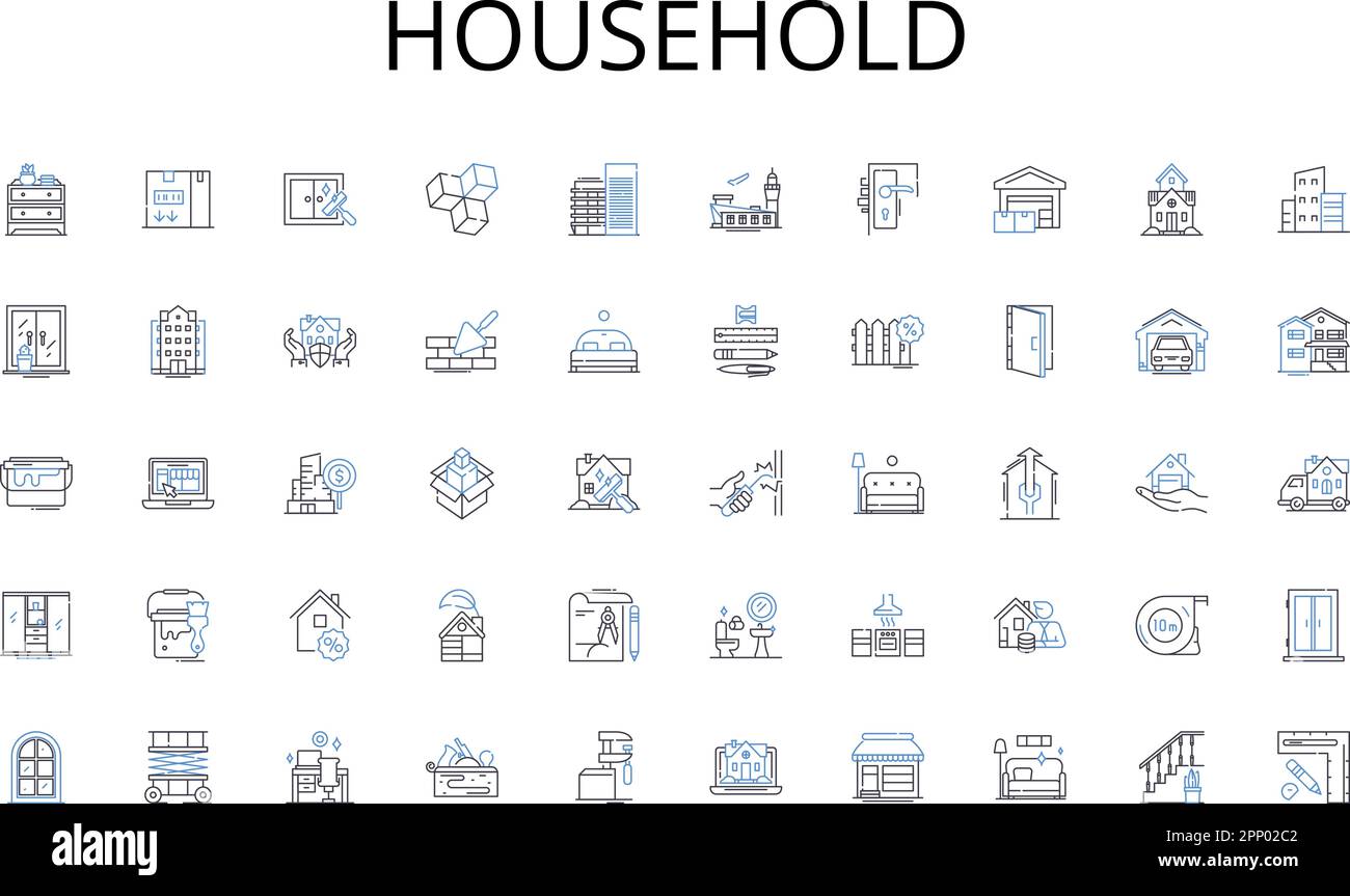 Collection d'icônes de la gamme de produits ménagers. Remise, vente, promotion, liquidation, offre, Coupon, vecteur spécial et illustration linéaire. Prime, démarque Illustration de Vecteur