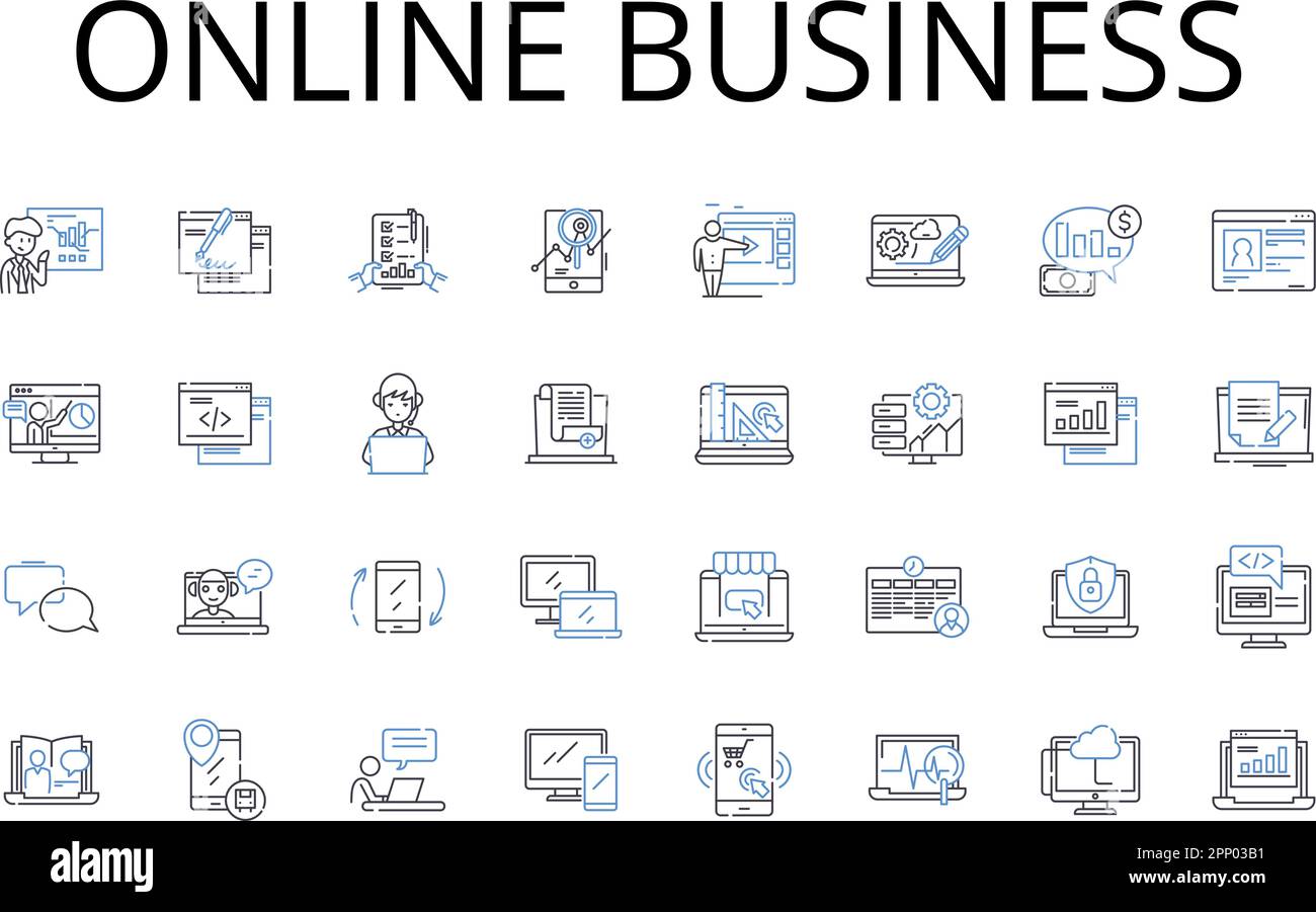 Collection d'icônes de ligne de métier en ligne. Commerce numérique, entreprise virtuelle, cyberentreprise, commerce électronique, entreprise Internet, Commerce en ligne, Web Illustration de Vecteur