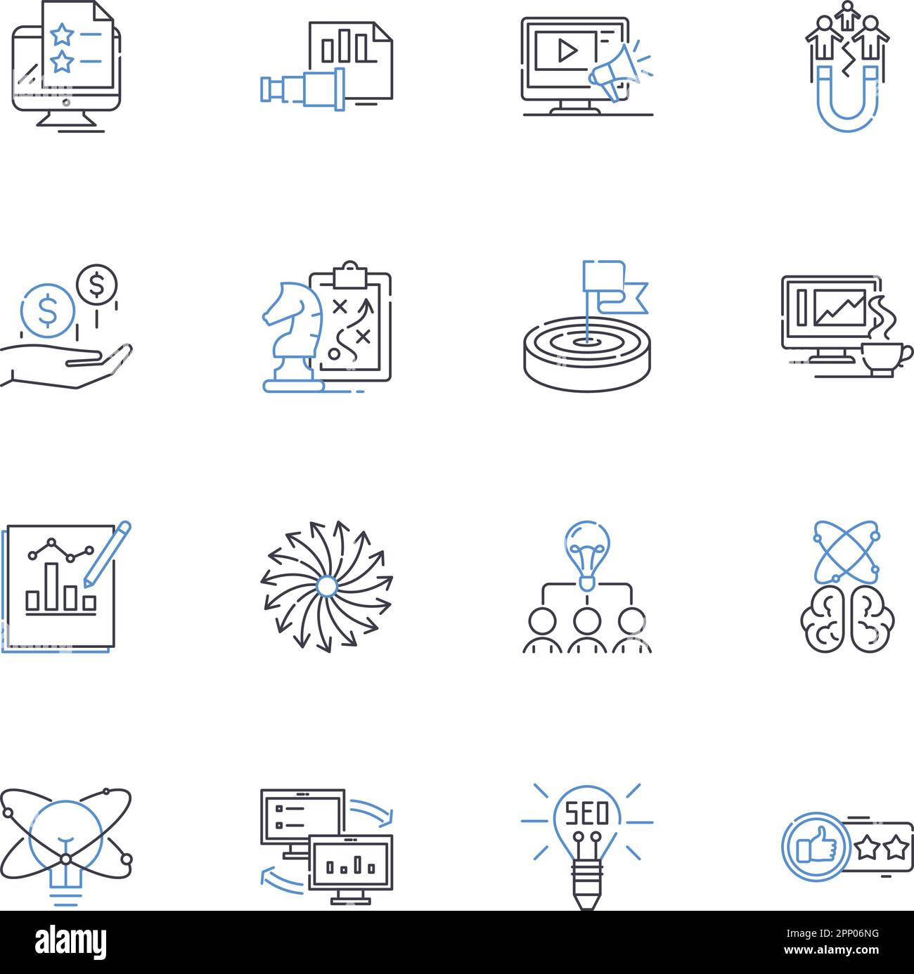 Collection d'icônes de ligne de cours d'action. Stratégie, Plan, décision, approche, solution, Méthodologie, vecteur de procédure et illustration linéaire. Chemin Illustration de Vecteur