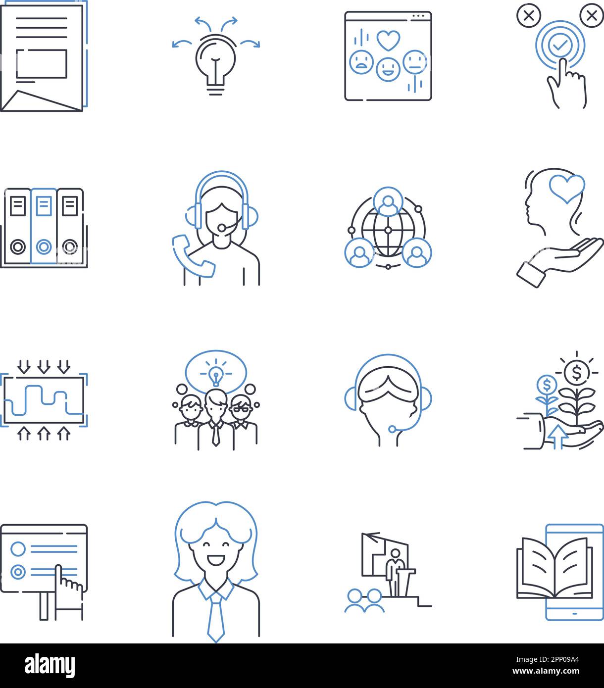 Collection d'icônes de ligne de flux de processus. Workflow, efficacité, automatisation, séquençage, visualisation, Analyse, vecteur de projection et illustration linéaire Illustration de Vecteur