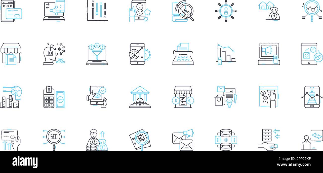 Jeu d'icônes linéaires à vente directe. Nerk, ventes, Commission, produits, rémunération, Équipe, vecteur de ligne de marketing et affiches conceptuelles. Revenu,référence Illustration de Vecteur