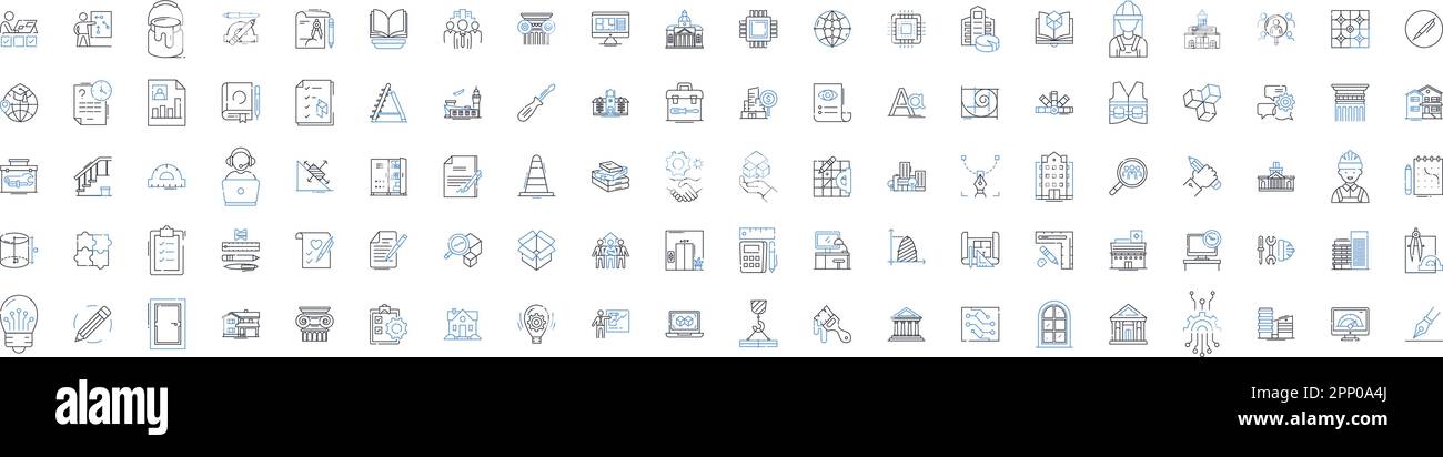 Collection d'icônes de la gamme d'équipements scientifiques. Spectromètre, microscope, télescope, bec Bunsen, bécher, Pipette, centrifuge vecteur et linéaire Illustration de Vecteur