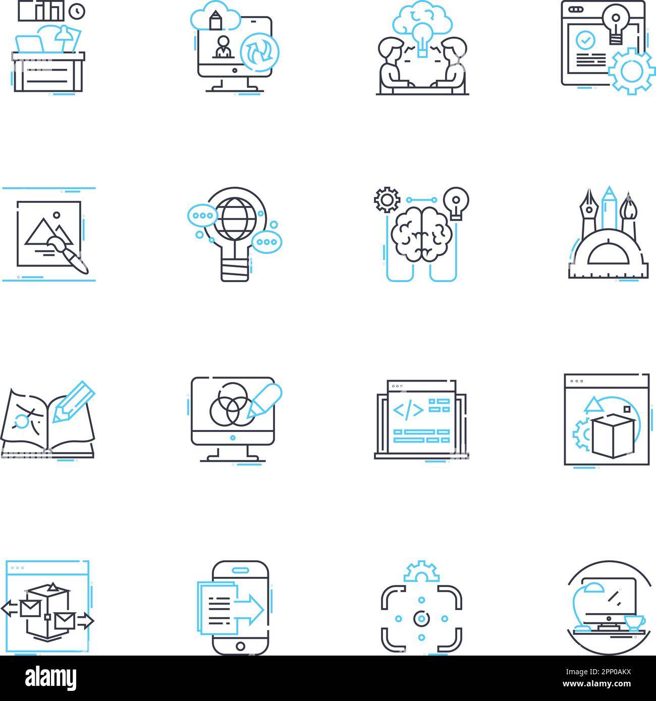 Jeu d'icônes linéaires du marché numérique. SEO, Analytics, e-commerce, génération de prospects, médias sociaux, Marketing par e-mail, vecteur de ligne de conversion et panneaux de concept Illustration de Vecteur