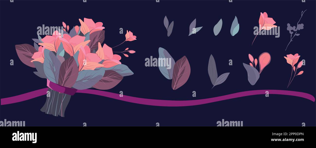 Constructeur de dessin à la main floral. Éléments floraux pour votre style. Châssis, séparateurs. Illustration vectorielle. Illustration vectorielle Illustration de Vecteur