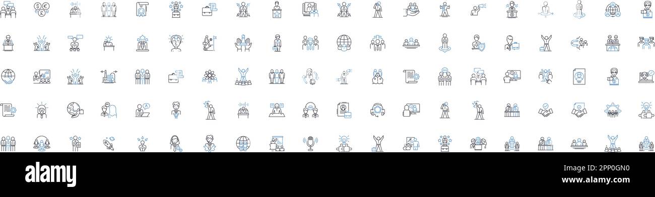 Collection d'icônes de la ligne Affaires gouvernementales. Législatif, judiciaire, exécutif, bureaucratie, diplomatie, Constitution, démocratie vecteur et linéaire Illustration de Vecteur