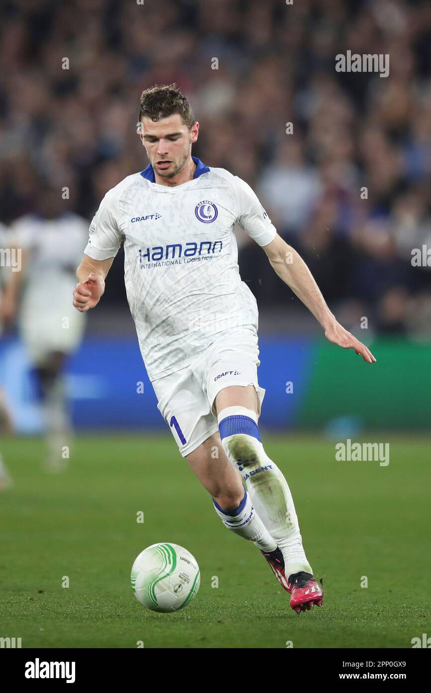 Stratford, Londres, Royaume-Uni. 20th avril 2023. Hugo Cuypers de KAA Gent à l'occasion du match de finale de la Ligue du quartier de la Conférence Europa de l'UEFA entre West Ham United et KAA Genk au stade de Londres, à Stratford, le jeudi 20th avril 2023. (Photo : Tom West | MI News) Credit: MI News & Sport /Alay Live News Banque D'Images