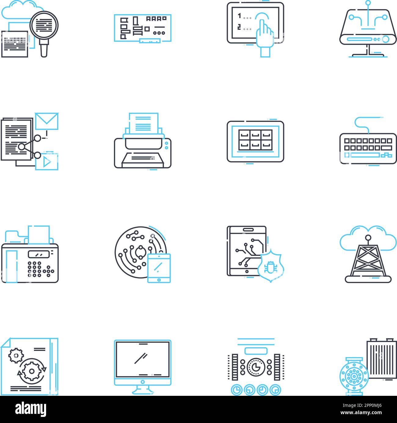 Ensemble d'icônes linéaires du circuit. Tension, résistance, capacité, courant, inductance, Diodes, vecteur de ligne de transistor et signes de concept. Circuit intégré Illustration de Vecteur