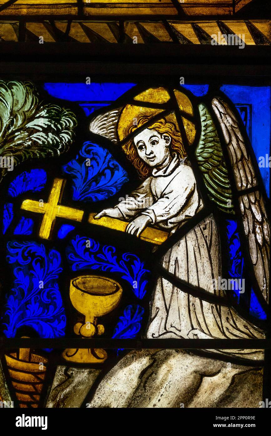 L'agonie dans le jardin, détail, Angel, La Vie de Jésus Christ et de la Vierge Marie, vers 1440-1446, l'allemand, vitraux du xve siècle, Boppard-am-Rhein, G Banque D'Images