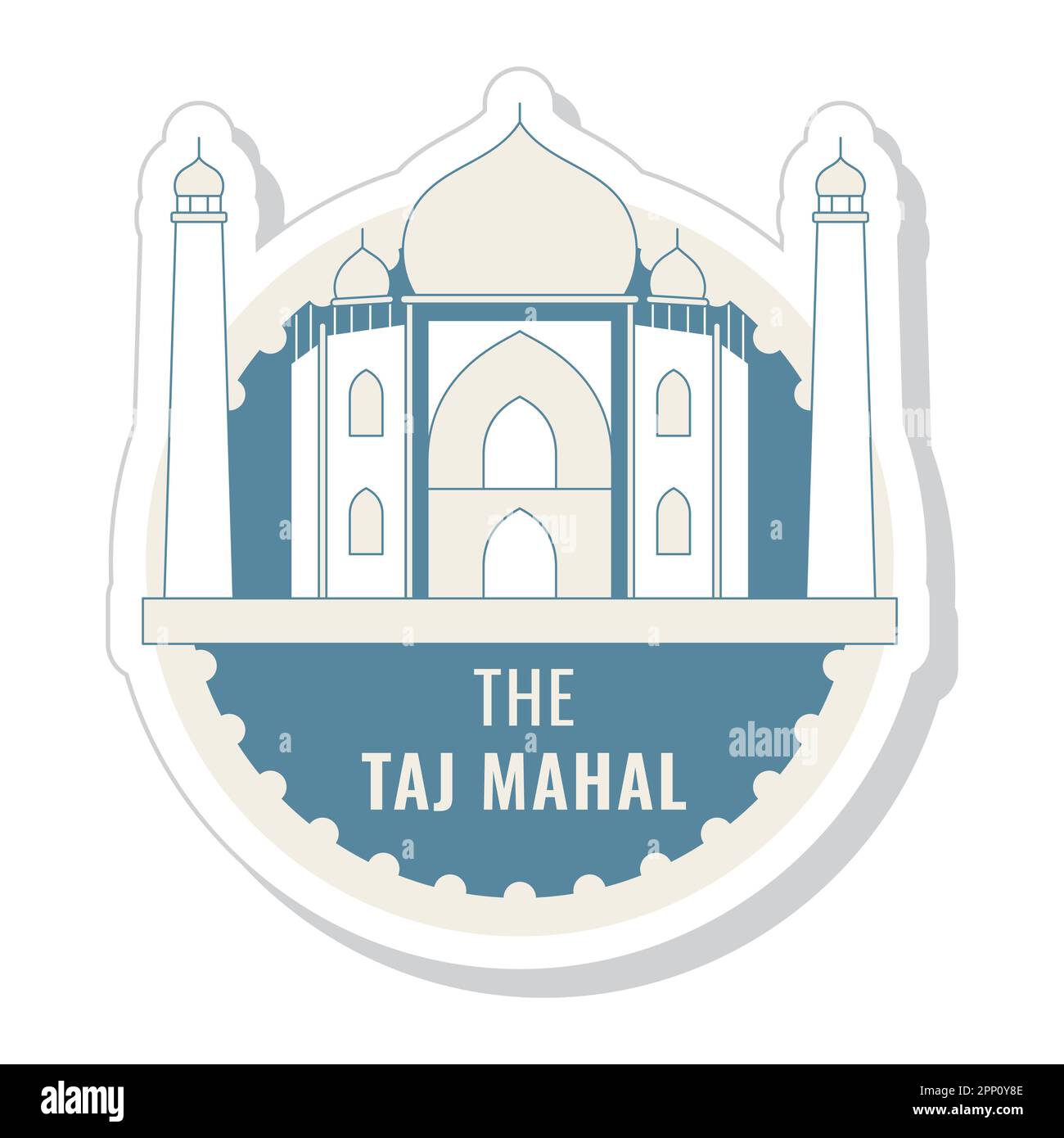 L'autocollant Taj Mahal ou le design de l'affiche en bleu et beige. Illustration de Vecteur