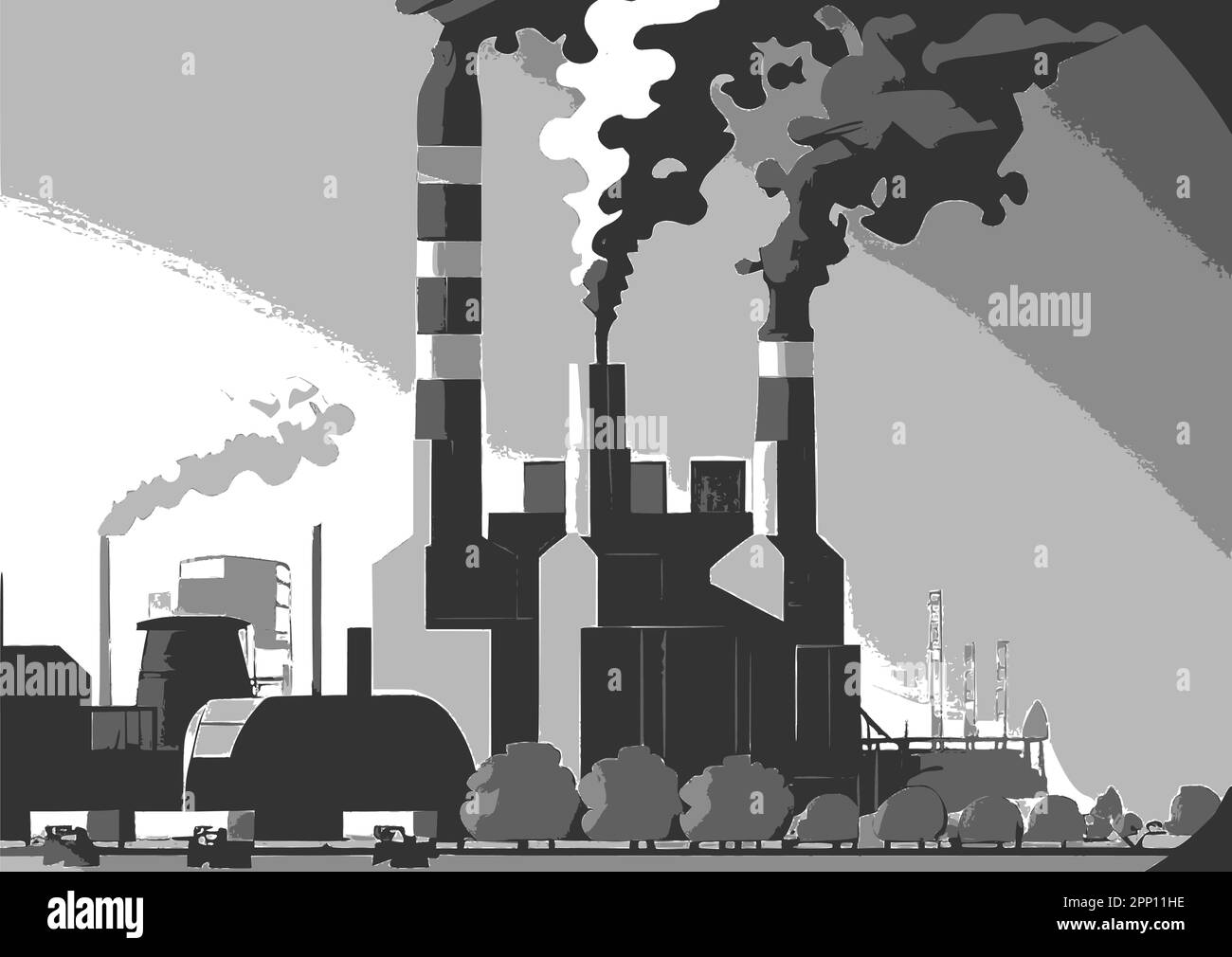 Énorme usine industrielle, pollution de l'air, image vectorielle. Illustration de Vecteur