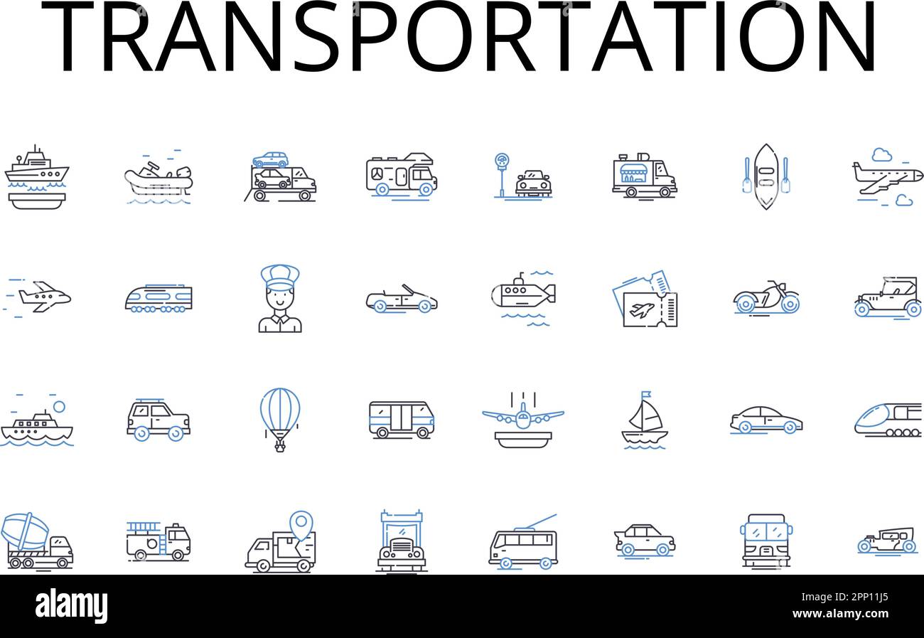 Collection d'icônes de lignes de transport. Transport, transport, déplacement, transport, transport, Convoi, vecteur de transport et illustration linéaire. Expédition,transport Illustration de Vecteur