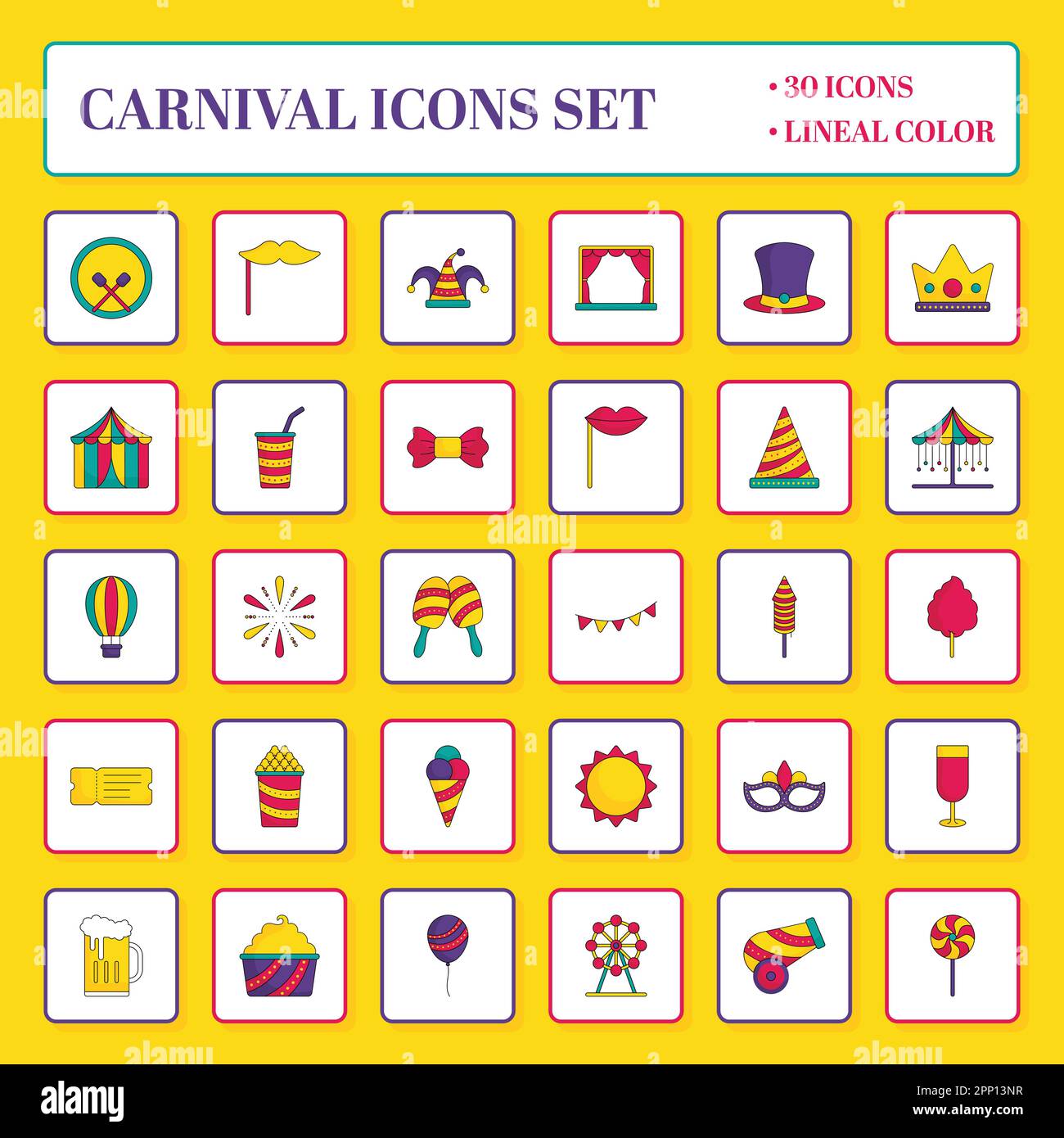 Icône plate Carnival Sqaure sur fond jaune. Illustration de Vecteur