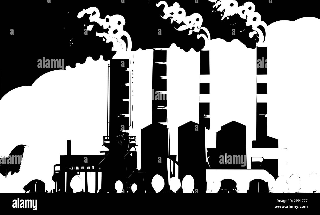 Énorme usine industrielle, pollution de l'air, image vectorielle. Illustration de Vecteur