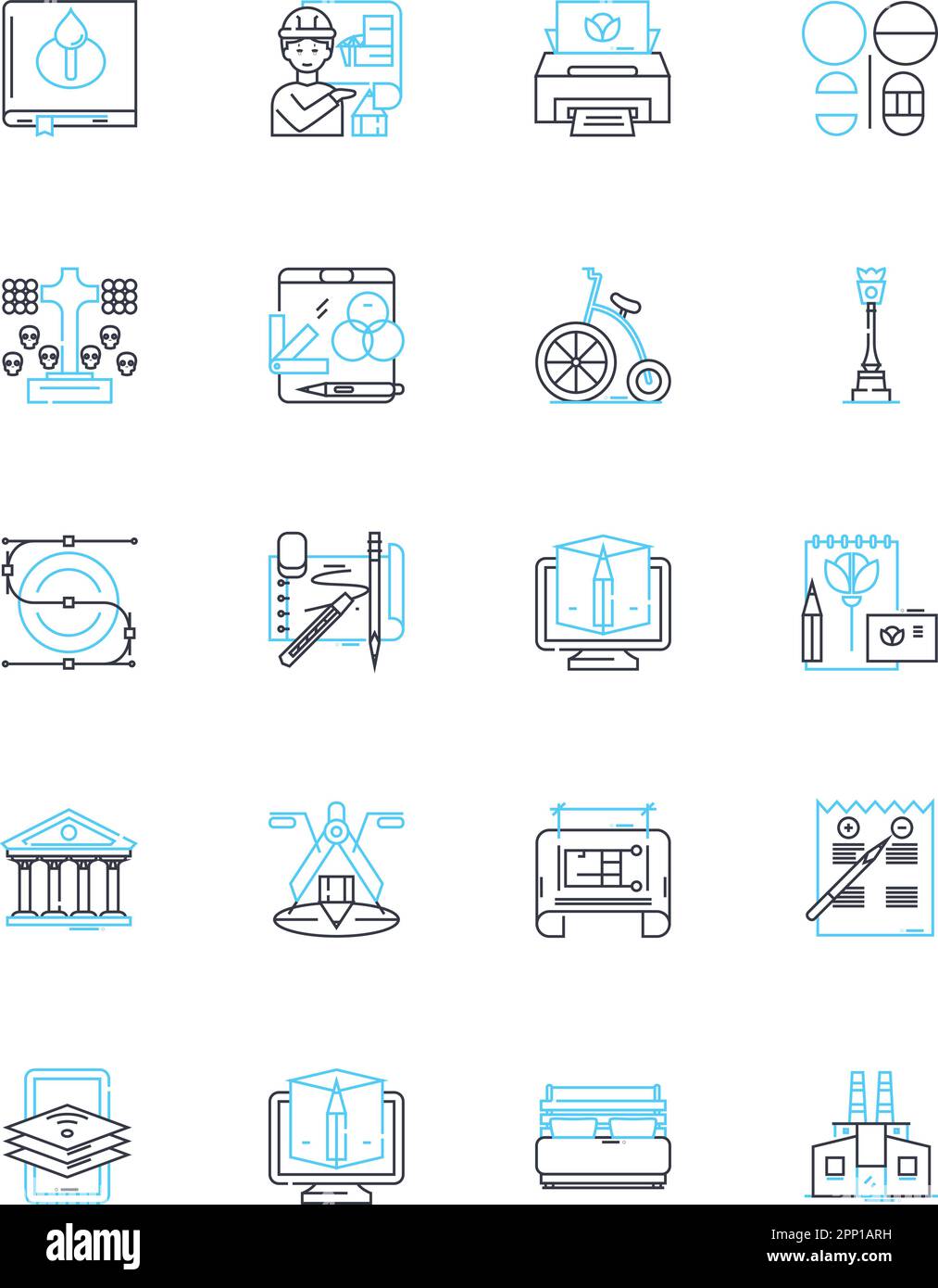 Ensemble d'icônes linéaires d'ingénierie. Design, innovation, technologie, développement durable, mathématiques, Mécanique, vecteur de ligne d'automatisation et panneaux de concept Illustration de Vecteur