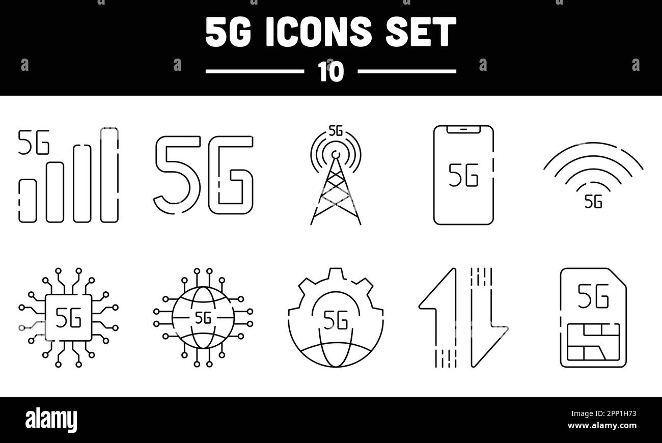 Icône de style de ligne noire 5G ou jeu de symboles. Illustration de Vecteur