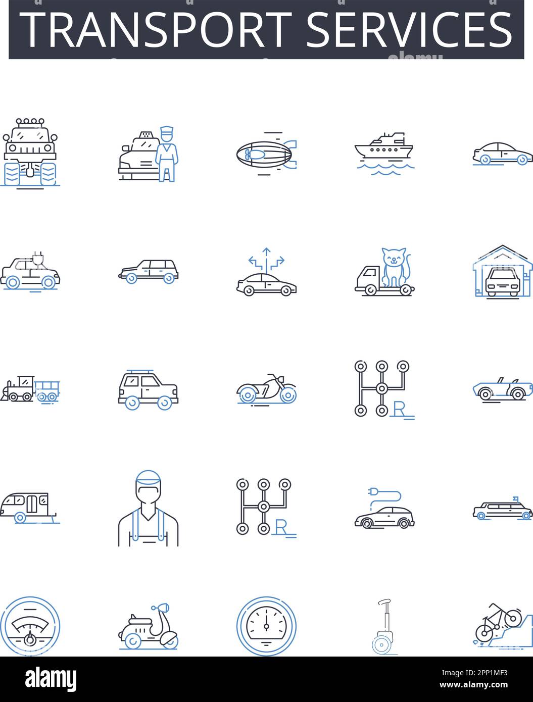 Collection d'icônes de ligne de services de transport. Emploi, revenu, travail, carrière, emploi, Commerce, profession vecteur et illustration linéaire. Entreprise,emploi Illustration de Vecteur