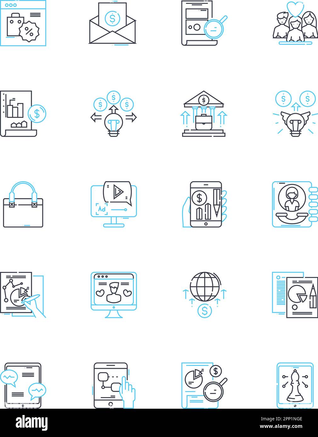 Ensemble d'icônes linéaires de publicité par e-mail. Newsletter, Spam, campagne, base de données, abonné, Opt-in, vecteur de ligne de conversion et signes de concept. CTR, tarif ouvert Illustration de Vecteur