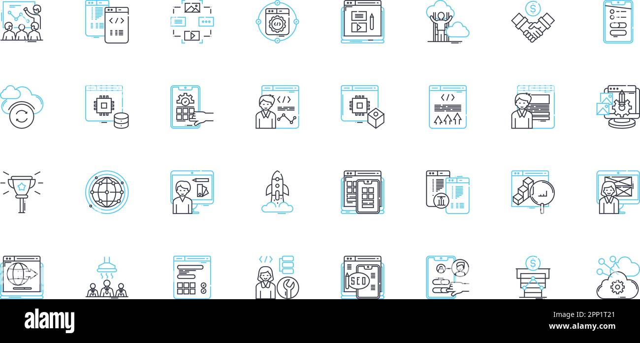Jeu d'icônes linéaires de l'expérience utilisateur. Interface, navigation, interaction, conception, convivialité, Accessibilité, vecteur de ligne de cohérence et signes de concept Illustration de Vecteur