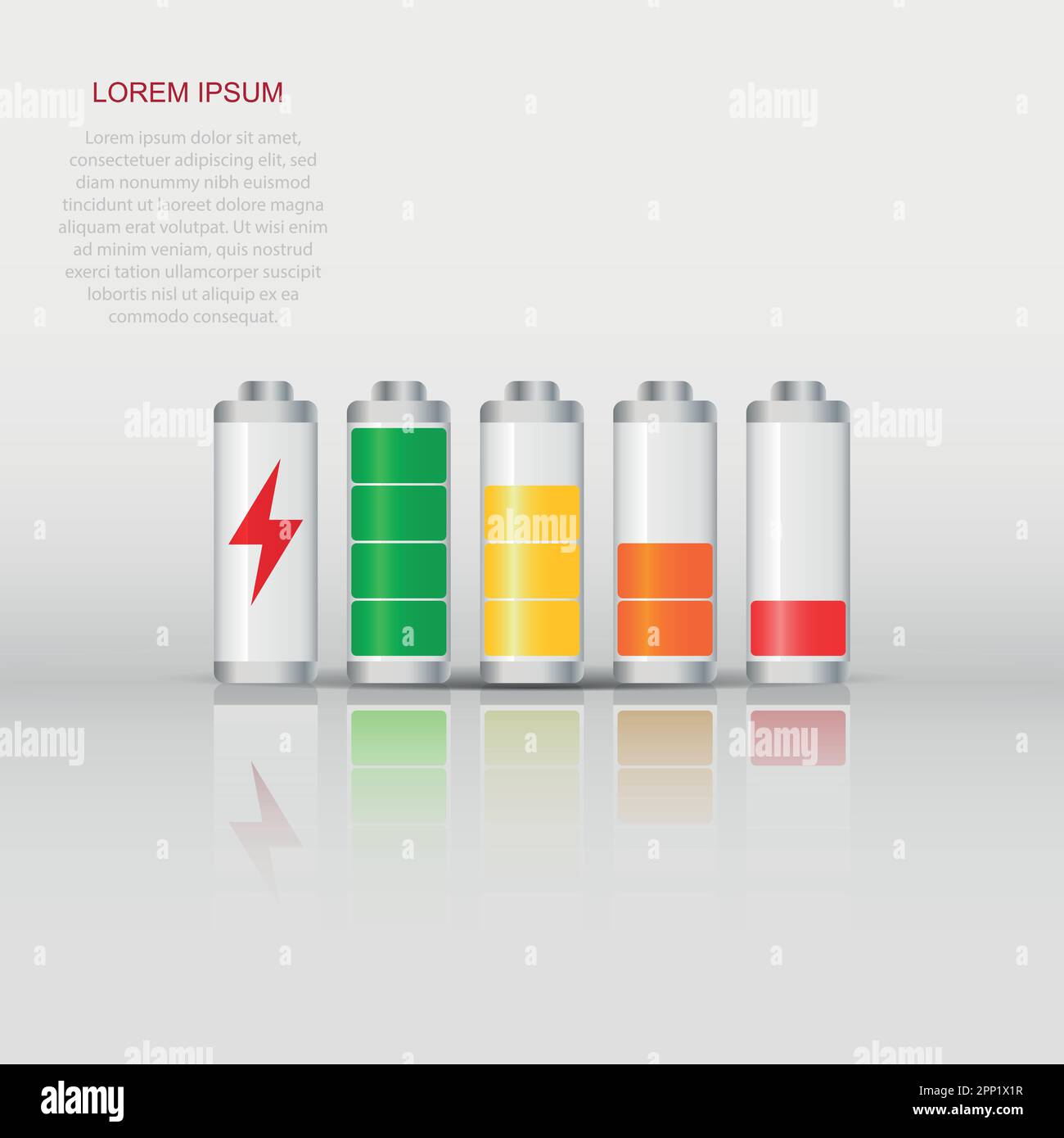 Ensemble d'indicateur de niveau de charge batterie. Vector illustration sur fond blanc. Illustration de Vecteur