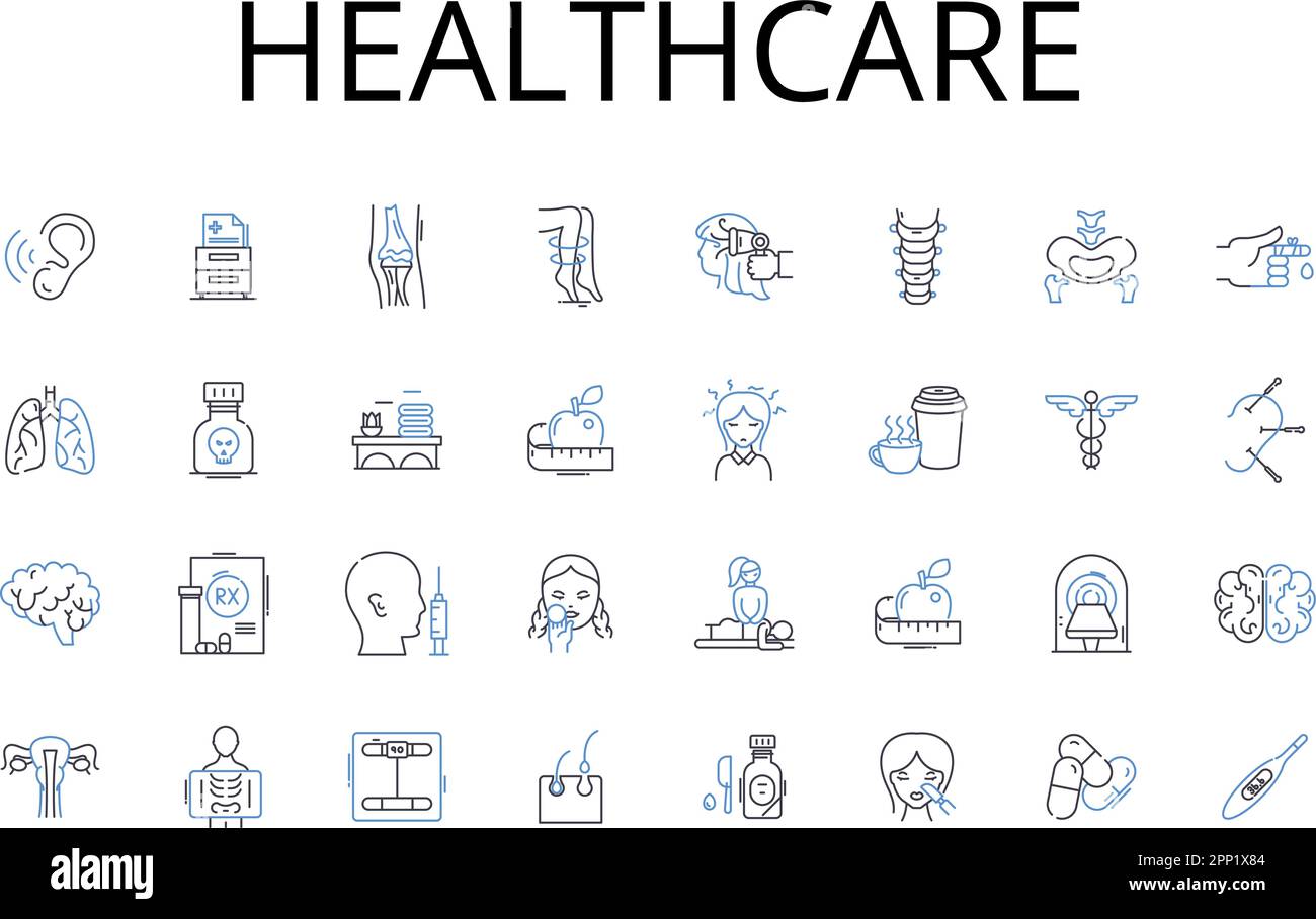 Collection d'icônes de ligne de soins de santé. Services médicaux, services de santé, soins cliniques, options de traitement, gestion de la santé, Programmes de bien-être Illustration de Vecteur