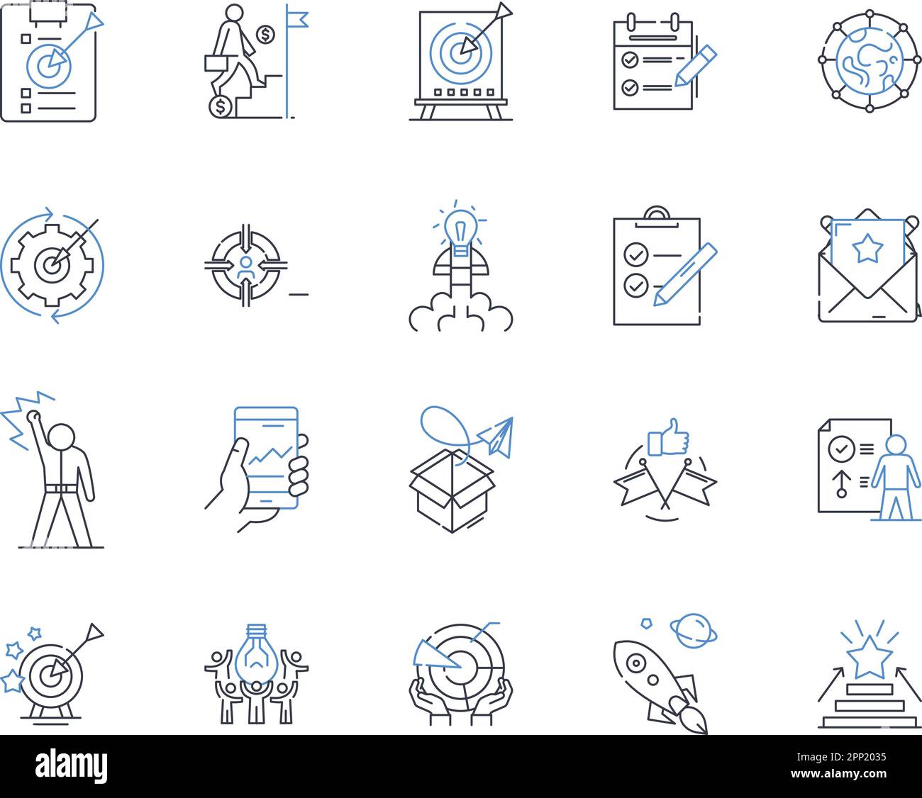 Collection d'icônes de ligne de stratégies économiques. Investissement, innovation, stabilité, croissance, durabilité, Compétitivité, vecteur de productivité et linéaire Illustration de Vecteur