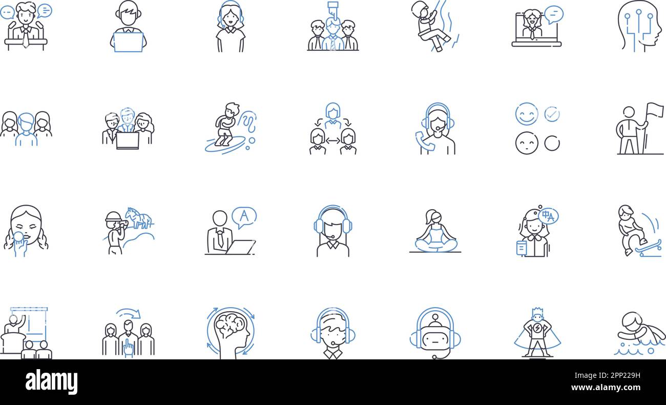 Collection d'icônes de la ligne de populace de l'adolescence. Identité, médias sociaux, éducation, pression des pairs, romance, Famille, vecteur de rébellion et illustration linéaire Illustration de Vecteur